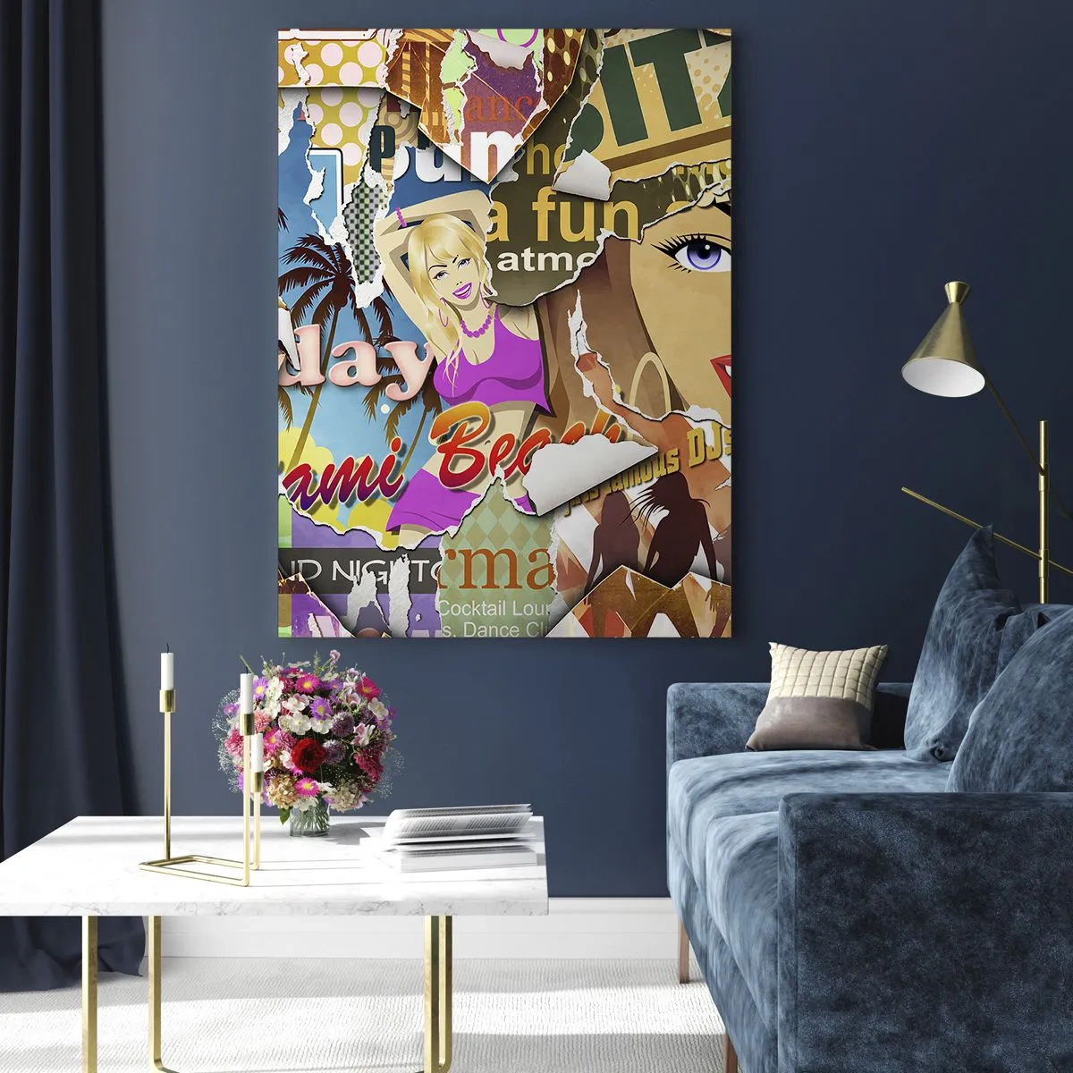 Glasbild - Bild auf glas - Bunte Retro-Collage mit Postern und Grafiken - 50x70cm - Sommer Rückblicke - Moderne Wanddekoration für Wohnzimmer und Schlafzimmer ARTTOR