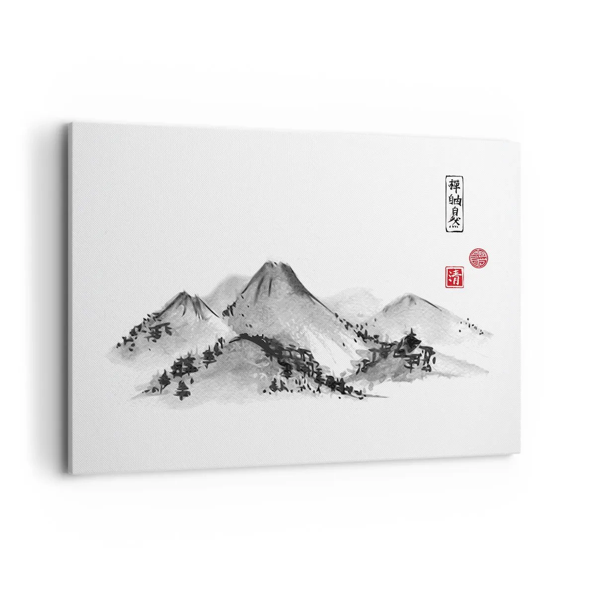 Bild auf Leinwand - Leinwandbild - Traditionelle Berglandschaft im Stil der japanischen Tuschemalerei - 100x70cm - Unendliche Fernen - Moderne Wanddekoration für Wohnzimmer und Schlafzimmer ARTTOR