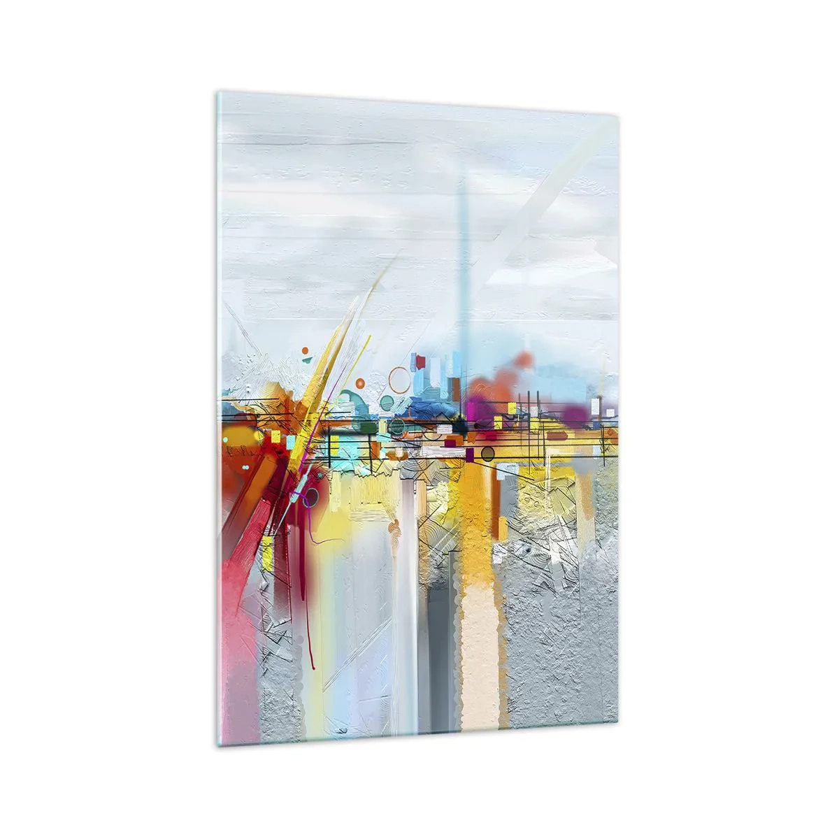Glasbild - Bild auf glas - Abstrakte Landschaft mit bunten Akzenten - 70x100cm - Freudenbrücke über den Fluss des Lebens - Moderne Wanddekoration für Wohnzimmer und Schlafzimmer ARTTOR