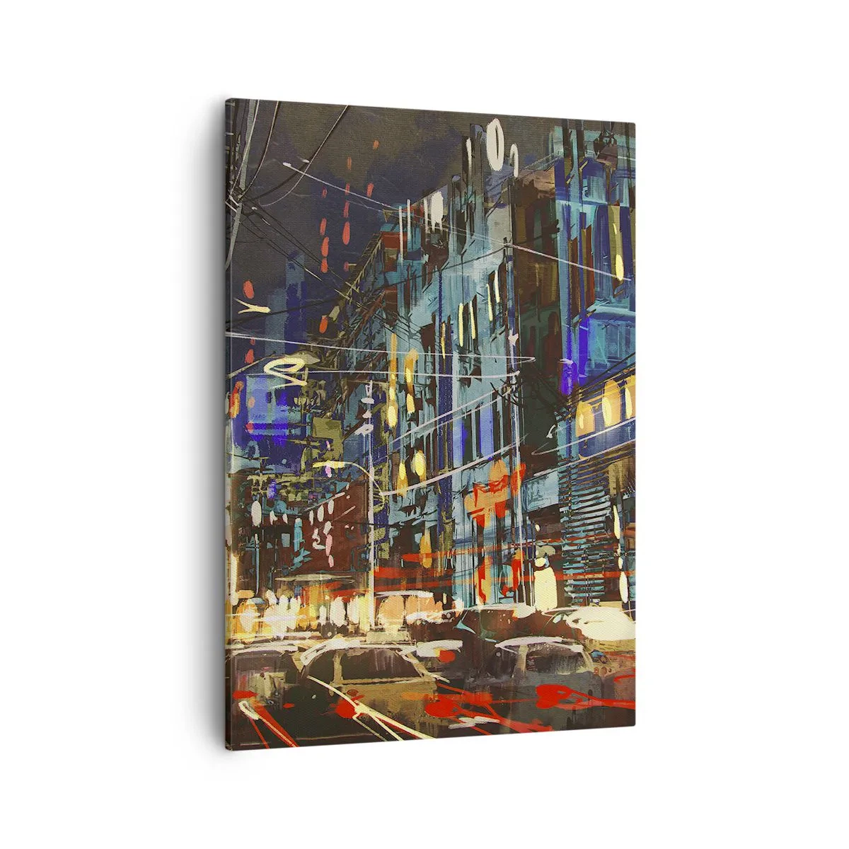 Bild auf Leinwand - Leinwandbild - Stadtnachtszene mit Neonlichtern - 50x70cm - Abendlicher Straßentrubel - Moderne Wanddekoration für Wohnzimmer und Schlafzimmer ARTTOR