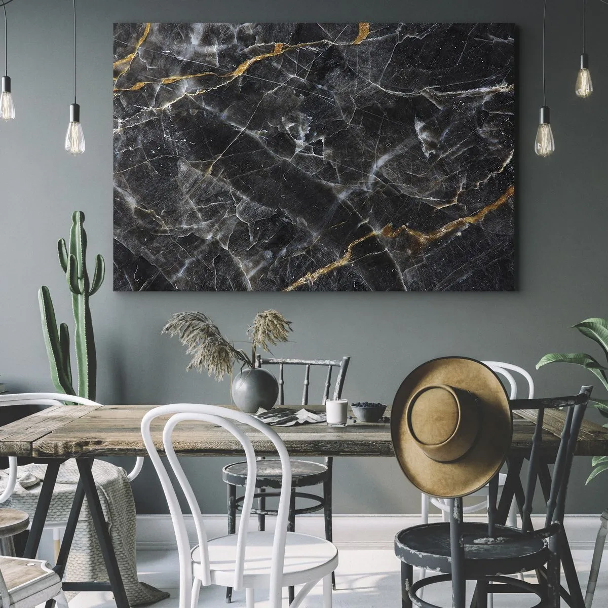 Bild auf Leinwand - Leinwandbild - Schwarz-goldene Details der Marmoroberfläche - 100x70cm - Das Innenleben des Steins - Moderne Wanddekoration für Wohnzimmer und Schlafzimmer ARTTOR