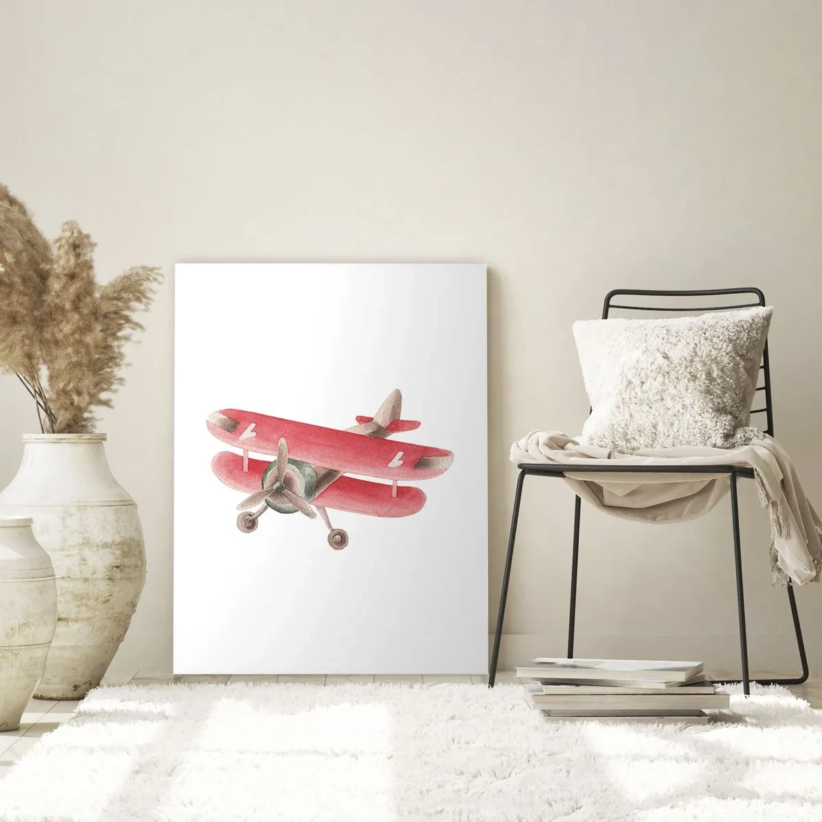 Glasbild - Bild auf glas - Rotes Retro-Flugzeug auf weißem Hintergrund - 80x120cm - Bereit für Höhenflüge - Moderne Wanddekoration für Wohnzimmer und Schlafzimmer ARTTOR