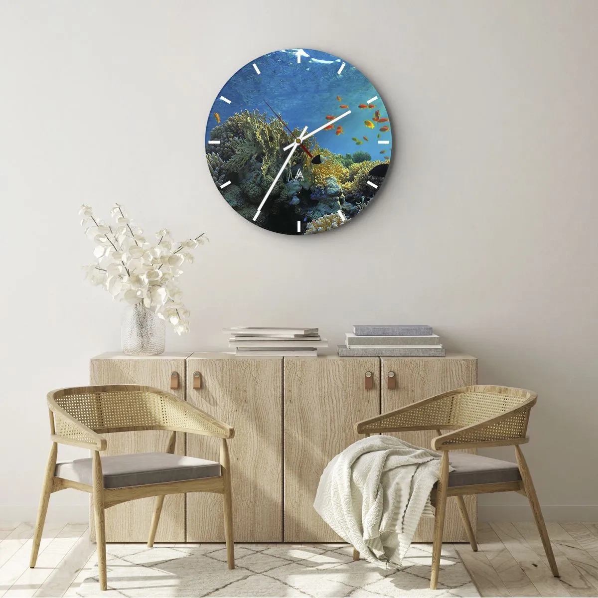 Wanduhr - Glasuhr - Unterwasserschätze - 30x30 cm