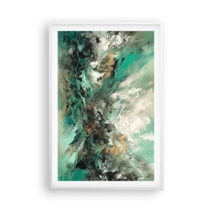 Poster in einem weißen Rahmen - Smaragdgrüne und schwarze Brandung - 61x91 cm