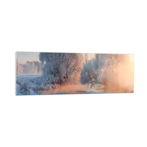 Glasbild - Bild auf glas - Winterlandschaft mit schneebedeckten Bäumen und einem Sonnenuntergang - 160x50cm - Alles im Kristall glänzt in der Sonne - Moderne Wanddekoration für Wohnzimmer und Schlafzimmer ARTTOR