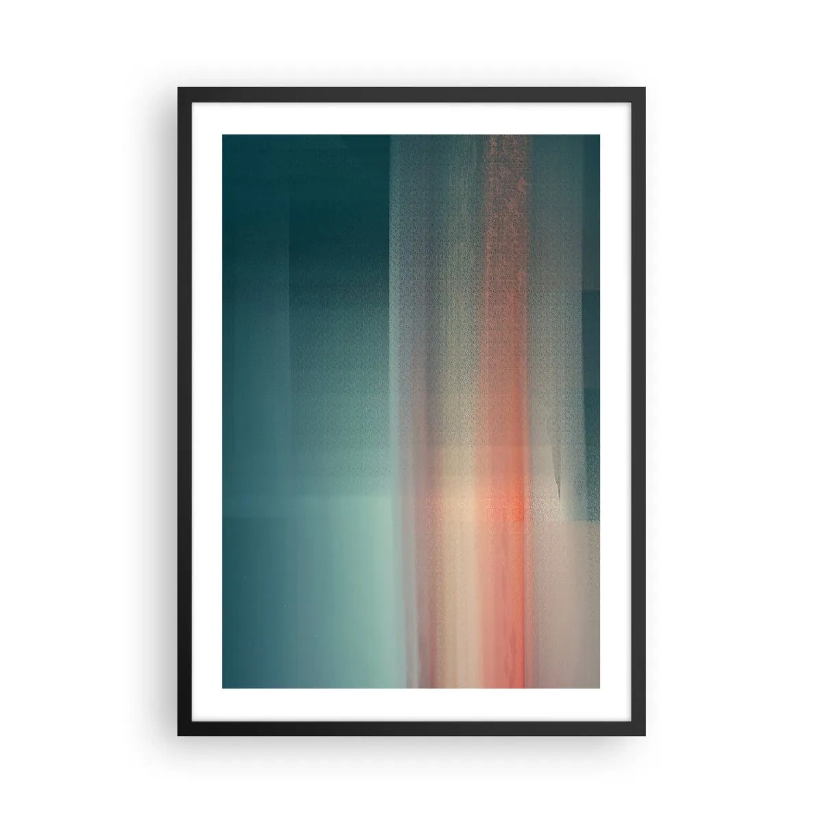 Poster in einem schwarzem Rahmen - Ein abstraktes Lichtspiel in Türkis- und Rottönen. - 50x70cm - Abstraktion: Lichtwellen - Moderne Wanddekoration für Wohnzimmer und Schlafzimmer ARTTOR