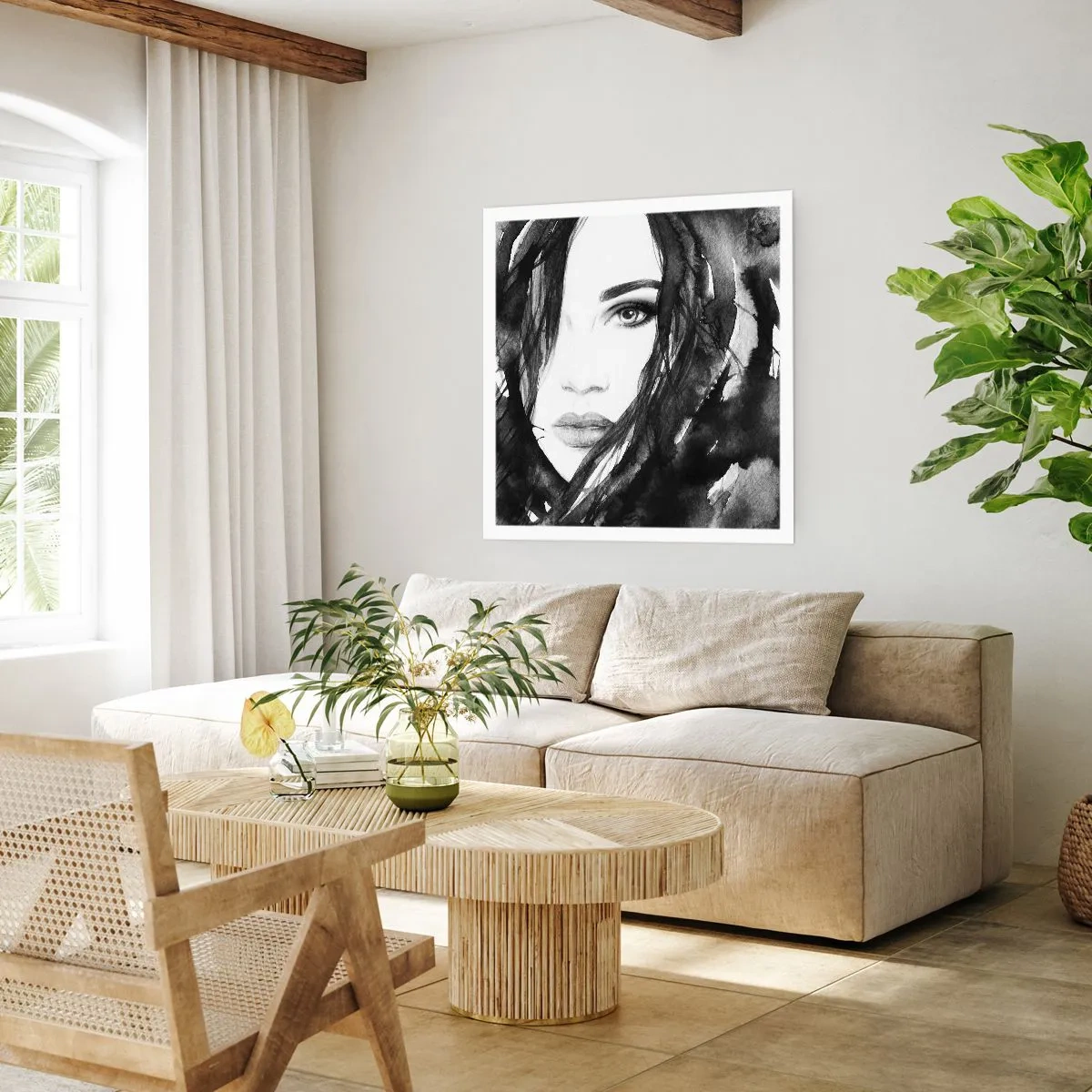 Poster - Porträt einer Dame in Schwarzweiß - 50x50 cm