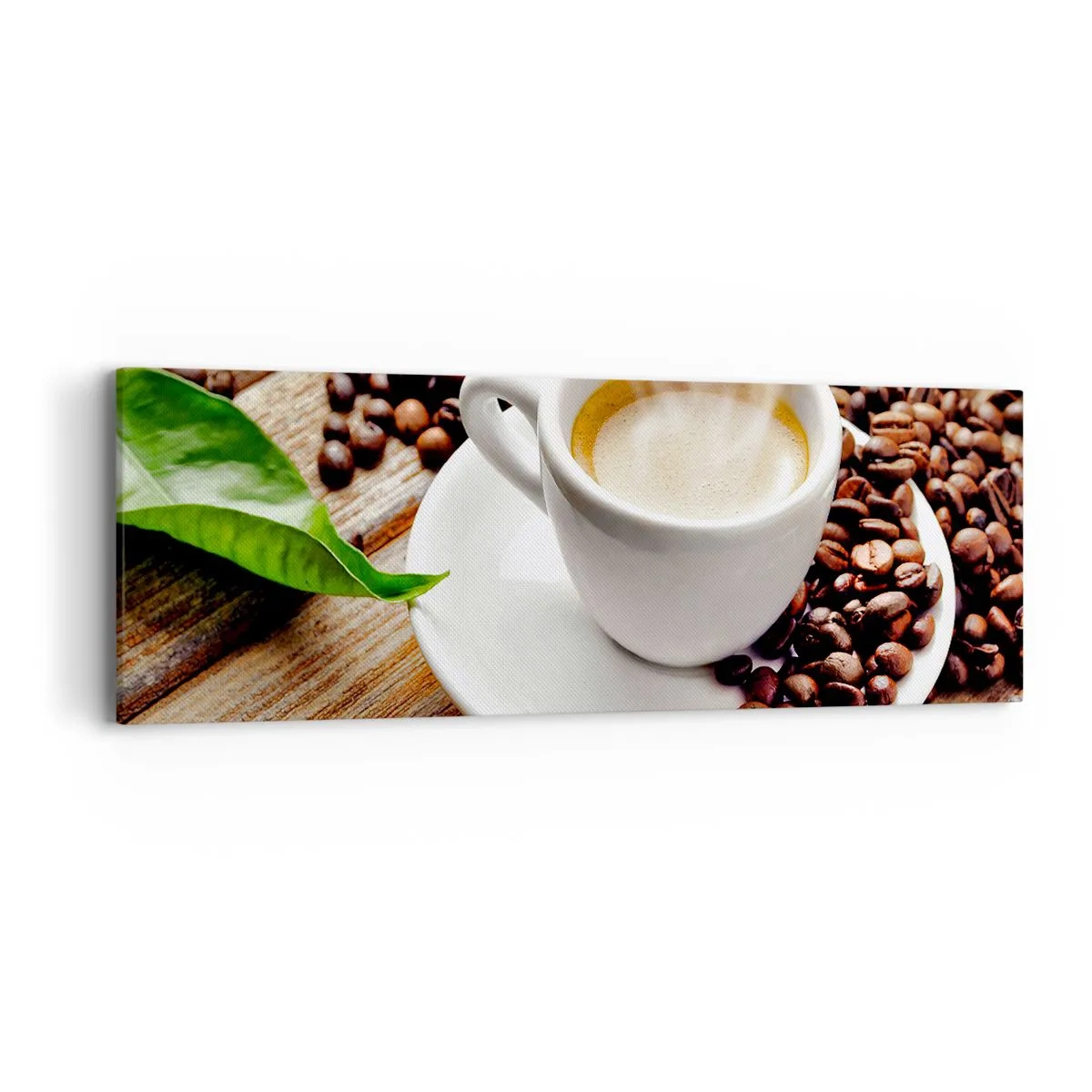 Bild auf Leinwand - Leinwandbild - Kaffee auf der Bank - 90x30 cm