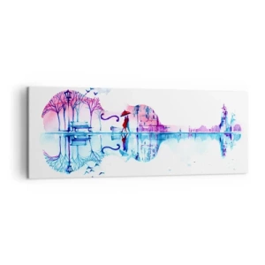 Bild auf Leinwand - Leinwandbild - Stadtsilhouette in Form einer Violine in Aquarellfarben - 140x50cm - Ich bringe dir ein paar Regenbögen - Moderne Wanddekoration für Wohnzimmer und Schlafzimmer ARTTOR