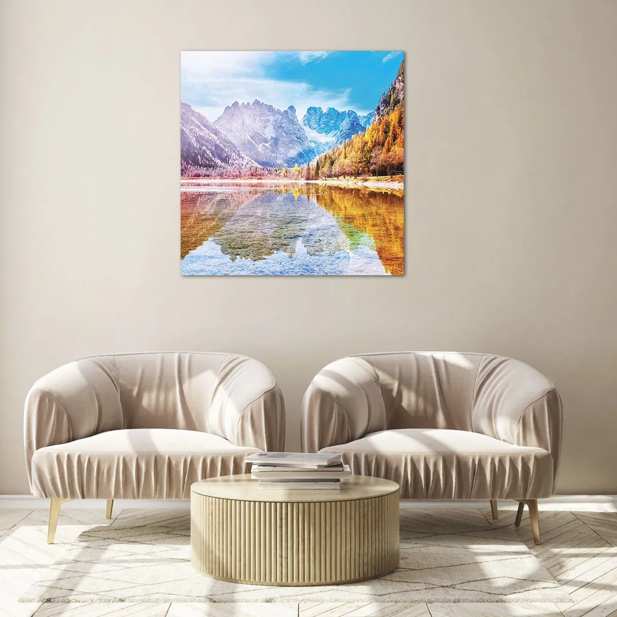 Glasbild - Bild auf glas - Und in den Bergen ist es schon Herbst - 70x70 cm