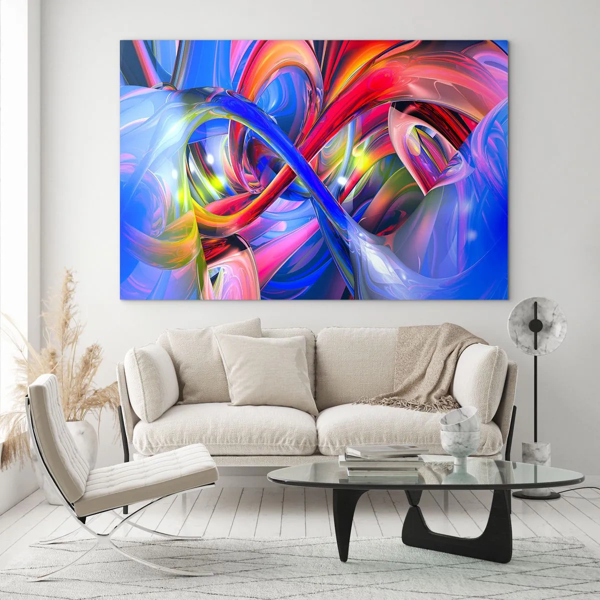 Glasbild - Bild auf glas - Abstrakte, farbenfrohe Linien und energetische Dynamik - 120x80cm - Ein Tanz der Farben - Moderne Wanddekoration für Wohnzimmer und Schlafzimmer ARTTOR