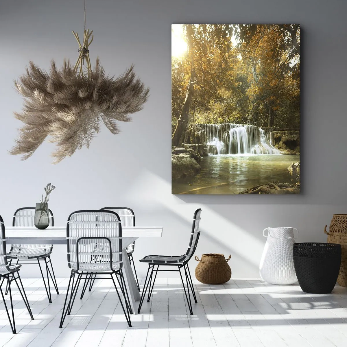 Bild auf Leinwand - Leinwandbild - Herbstlandschaft mit Wasserfall - 50x70cm - Parkkaskade - Moderne Wanddekoration für Wohnzimmer und Schlafzimmer ARTTOR