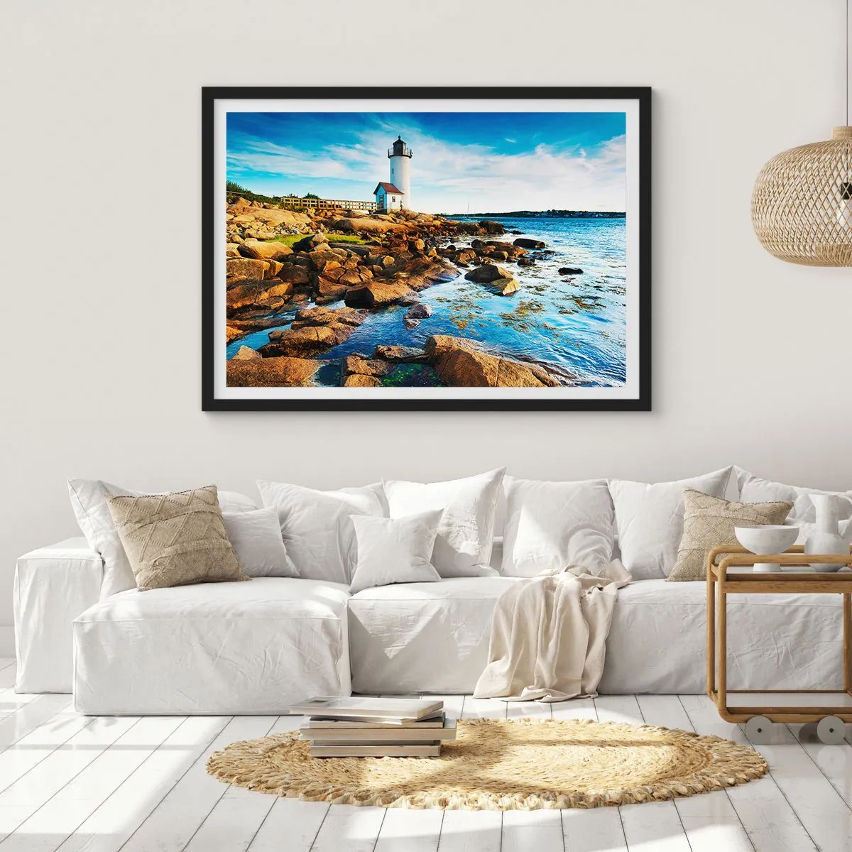 Poster in einem schwarzem Rahmen - Komm glücklich zurück, ich warte - 91x61 cm
