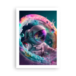 Poster - Astronaut in einer Weltraumumgebung voller bunter Nebel - 50x70cm - Sternentor - Moderne Wanddekoration für Wohnzimmer und Schlafzimmer ARTTOR