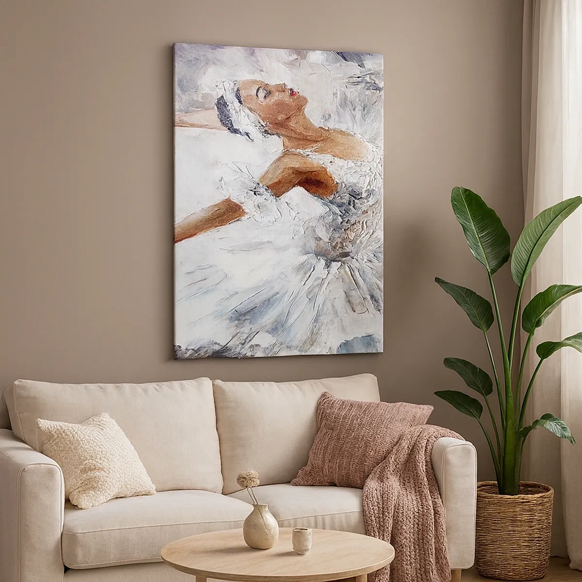 Bild auf Leinwand - Leinwandbild - Eine Ballerina in einem weißen Kleid tanzt - 50x70cm - Zart und leicht wie Tüll - Moderne Wanddekoration für Wohnzimmer und Schlafzimmer ARTTOR