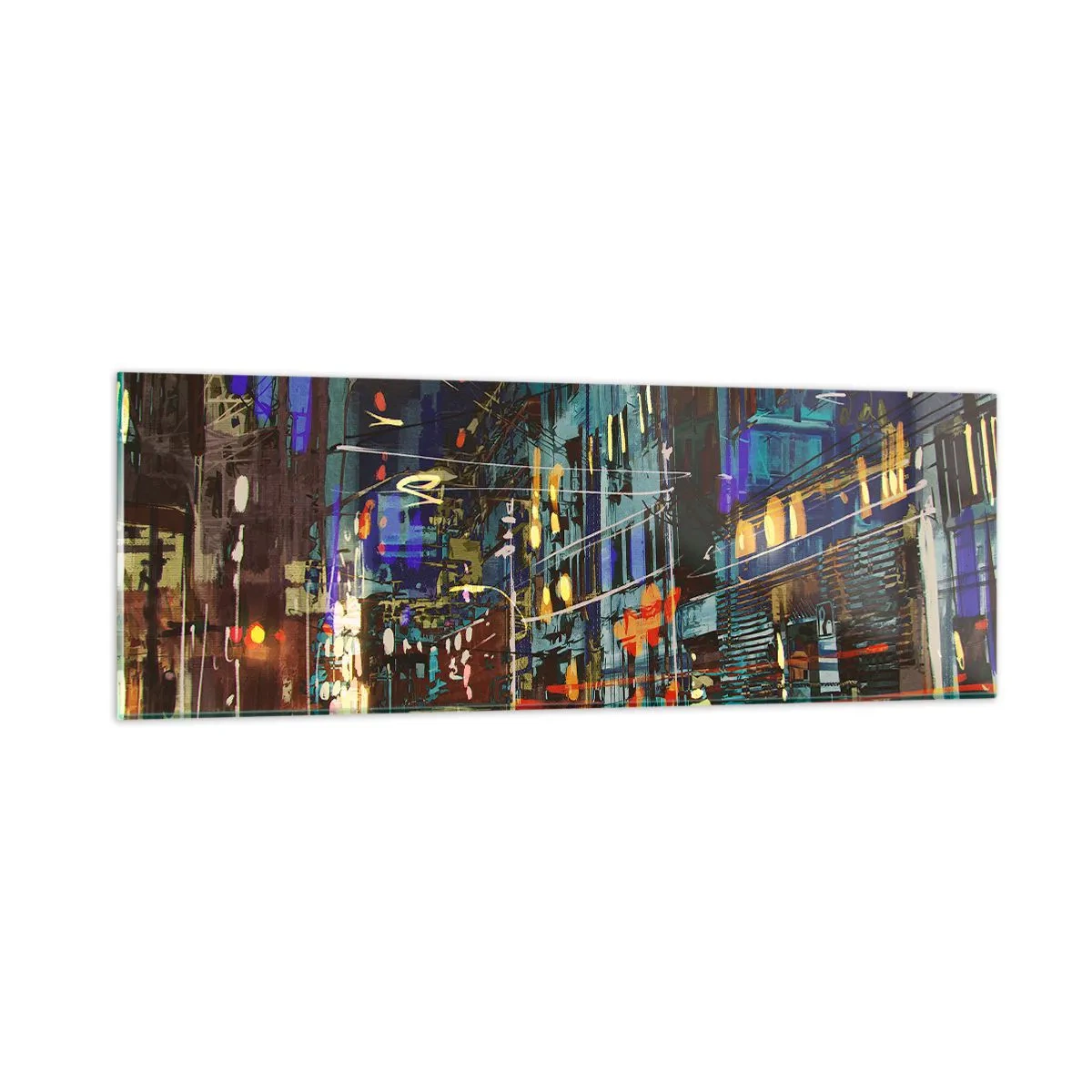 Glasbild - Bild auf glas - Abendlicher Straßentrubel - 90x30 cm