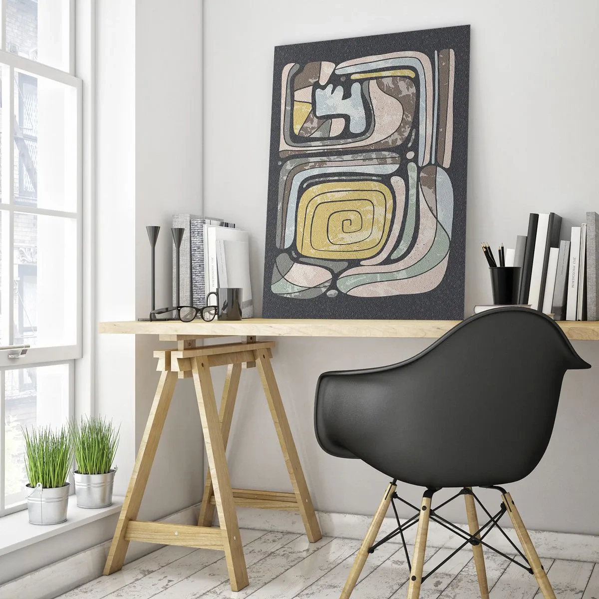 Glasbild - Bild auf glas - Präkolumbianische Muster in Pastellfarben auf dunklem Hintergrund - 80x120cm - Abstraktion im präkolumbianischen Geist - Moderne Wanddekoration für Wohnzimmer und Schlafzimmer ARTTOR