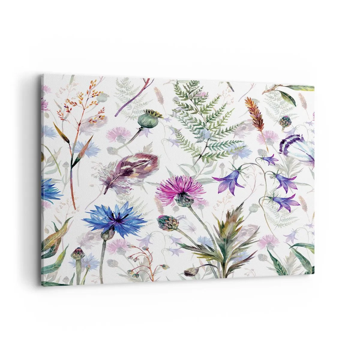 Bild auf Leinwand - Leinwandbild - Aquarellblumen und Kräuter auf weißem Hintergrund im Herbarium-Stil - 100x70cm - Polnisches Herbarium - Moderne Wanddekoration für Wohnzimmer und Schlafzimmer ARTTOR