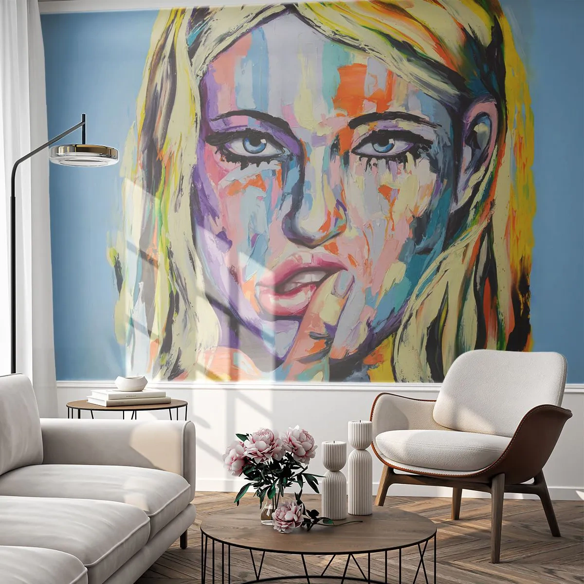 Selbstklebende Fototapete Deluxe Sticker - Schau ihr direkt in die Augen - Frau, Porträt einer Frau, Mädchen - 250x175 cm
