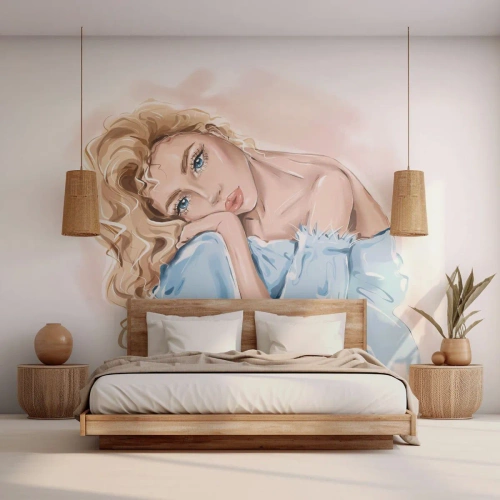 Fototapete Premium Canvas - Verträumt im Blau - Frau, Mode, Grafik - 400x280 cm