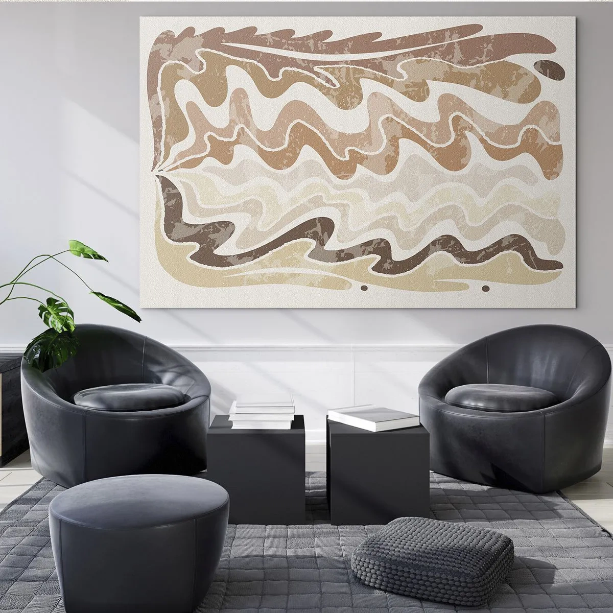 Glasbild - Bild auf glas - Beige und braune Wellen in einer abstrakten Komposition - 70x50cm - Gute Energie – gute Gefühle - Moderne Wanddekoration für Wohnzimmer und Schlafzimmer ARTTOR