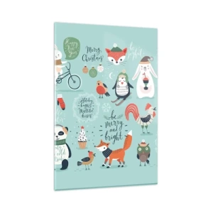 Glasbild - Bild auf glas - Weihnachtsillustration von Tieren in winterlicher Atmosphäre - 80x120cm - Möge es immer Weihnachten sein! - Moderne Wanddekoration für Wohnzimmer und Schlafzimmer ARTTOR