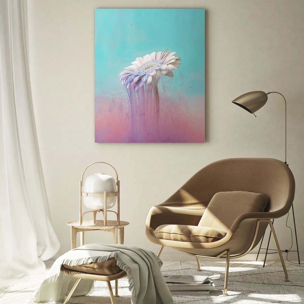 Glasbild - Bild auf glas - Pastellfarbene Gerbera mit Unschärfeeffekt - 70x100cm - Blumenunterwelt - Moderne Wanddekoration für Wohnzimmer und Schlafzimmer ARTTOR