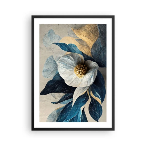 Poster in einem schwarzem Rahmen - Eine elegante Blume in Marineblau- und Goldtönen - 50x70cm - Er hat ein Herz aus Gold - Moderne Wanddekoration für Wohnzimmer und Schlafzimmer ARTTOR