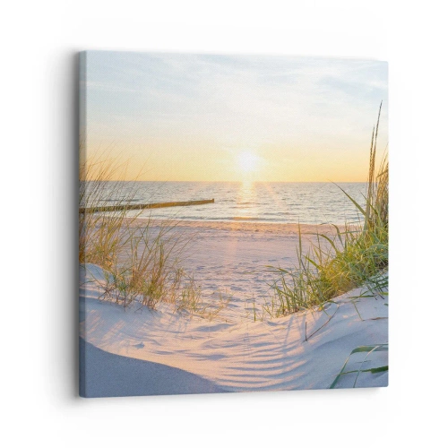 Bild auf Leinwand - Leinwandbild - Das Rauschen des Meeres, der Gesang der Vögel, ein wilder Strand im Gras ... - 30x30 cm