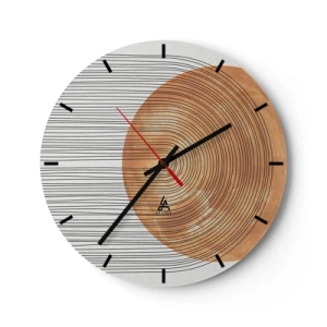 Wanduhr - Glasuhr - Holz und Linien auf hellem Hintergrund in geometrischer Harmonie - 30x30cm - SonnenKomposition - Moderne Wanddekoration für Wohnzimmer, Küche und Schlafzimmer ARTTOR