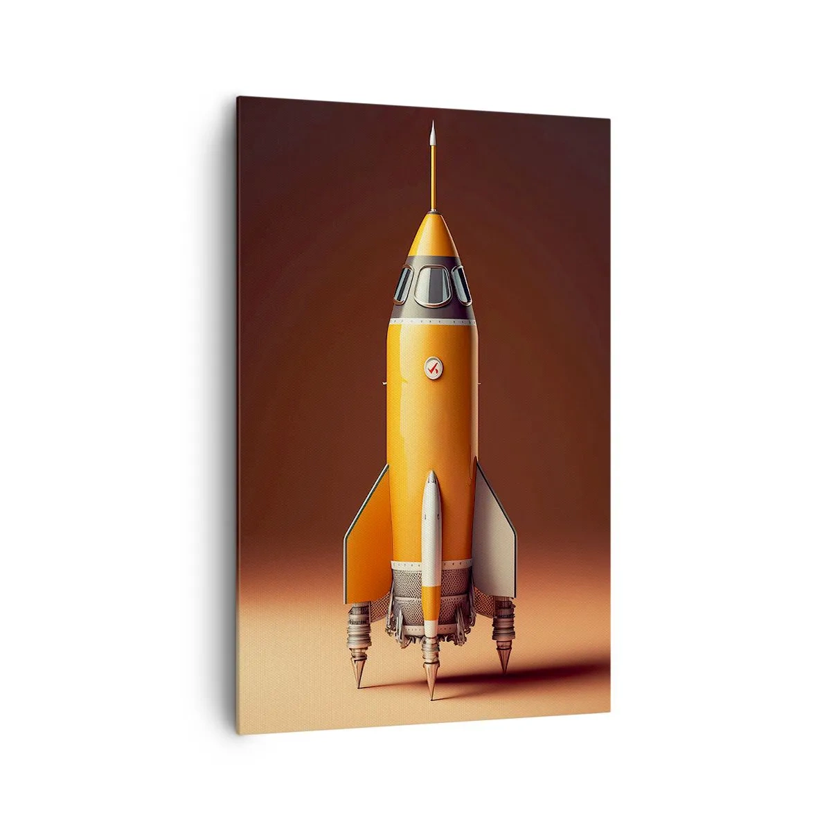 Bild auf Leinwand - Leinwandbild - Eine Rakete im Retro-Stil vor einem Hintergrund in Brauntönen - 80x120cm - Es beginnt mit einem Traum - Moderne Wanddekoration für Wohnzimmer und Schlafzimmer ARTTOR