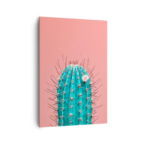 Bild auf Leinwand - Leinwandbild - Eine künstlerische Interpretation eines Kaktus auf rosa Hintergrund - 70x100cm - Schau einfach hin - Moderne Wanddekoration für Wohnzimmer und Schlafzimmer ARTTOR