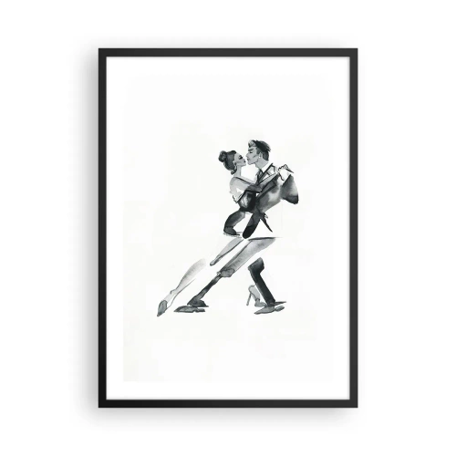 Poster in einem schwarzem Rahmen - Schwarz-weißes Aquarell eines tanzenden Paares - 50x70cm - In einem Schlag - Moderne Wanddekoration für Wohnzimmer und Schlafzimmer ARTTOR