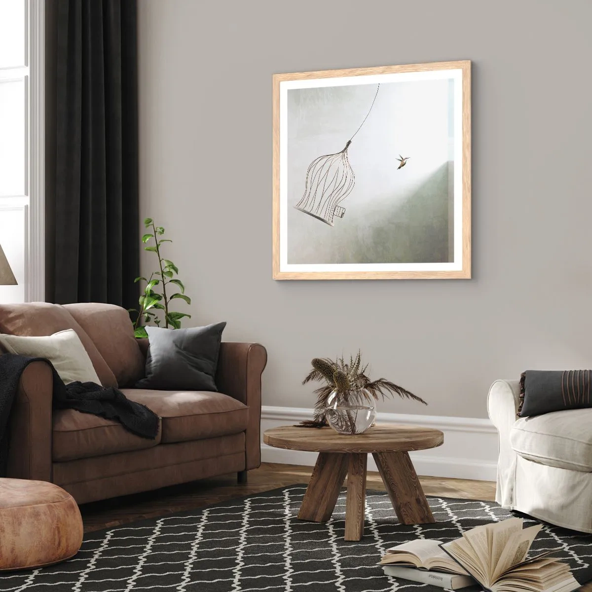 Poster in einem Rahmen aus heller Eiche - In seinem Element - 60x60 cm