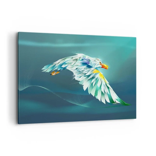 Bild auf Leinwand - Leinwandbild - Abstrakter Adler im Flug vor einem türkisfarbenen Himmel - 120x80cm - Der Adler deiner Flüge ist die Kraft - Moderne Wanddekoration für Wohnzimmer und Schlafzimmer ARTTOR