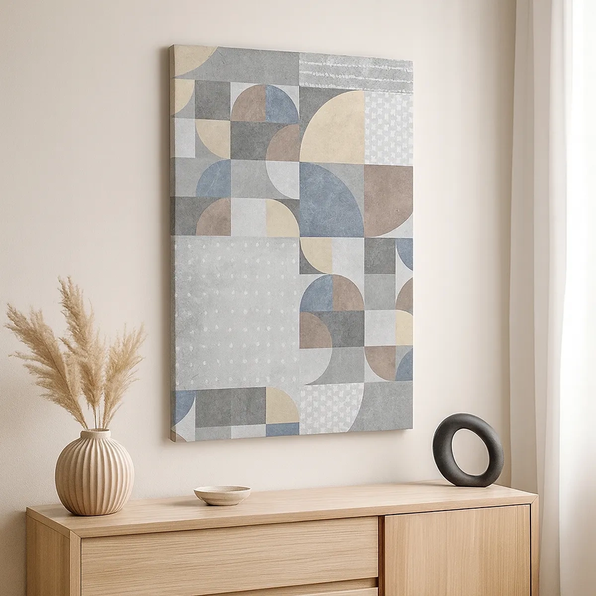 Bild auf Leinwand - Leinwandbild - Geometrisches Muster in Pastelltönen - 50x70cm - Keramische Fantasie - Moderne Wanddekoration für Wohnzimmer und Schlafzimmer ARTTOR