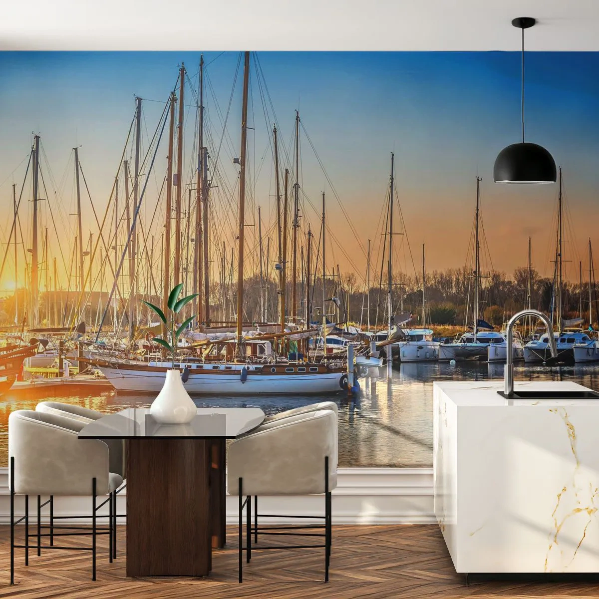 Selbstklebende Fototapete Deluxe Sticker - Der Wind muss auch schlafen - Landschaft, Yachthafen, Segelboot - 150x105 cm