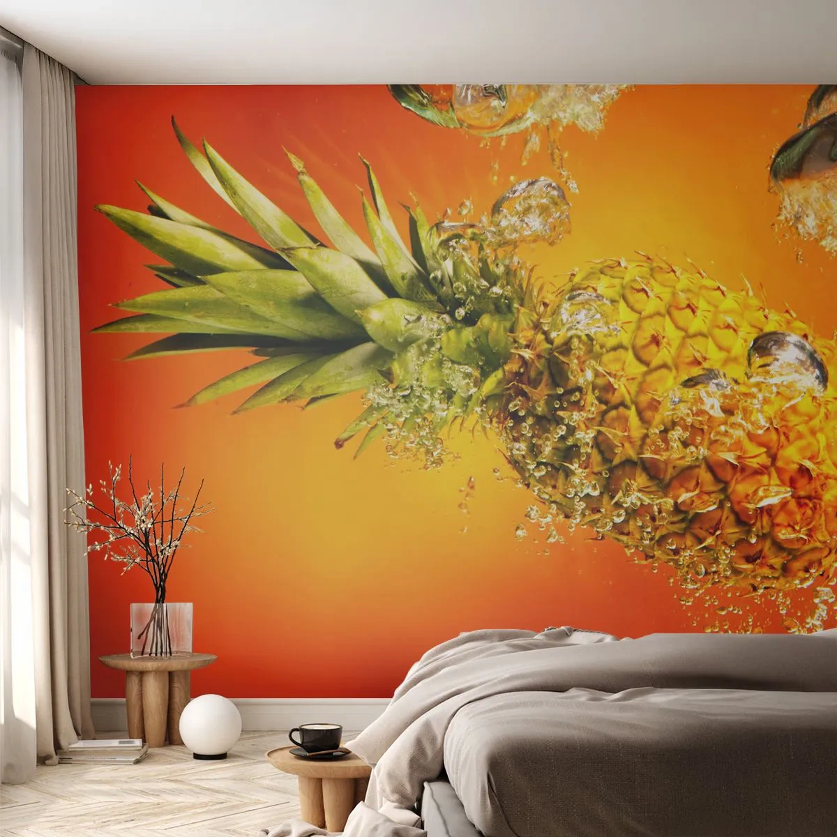 Fototapete Premium Canvas - Tropisch saftige Frische - Obst, Ananas, Wasser - 250x175 cm
