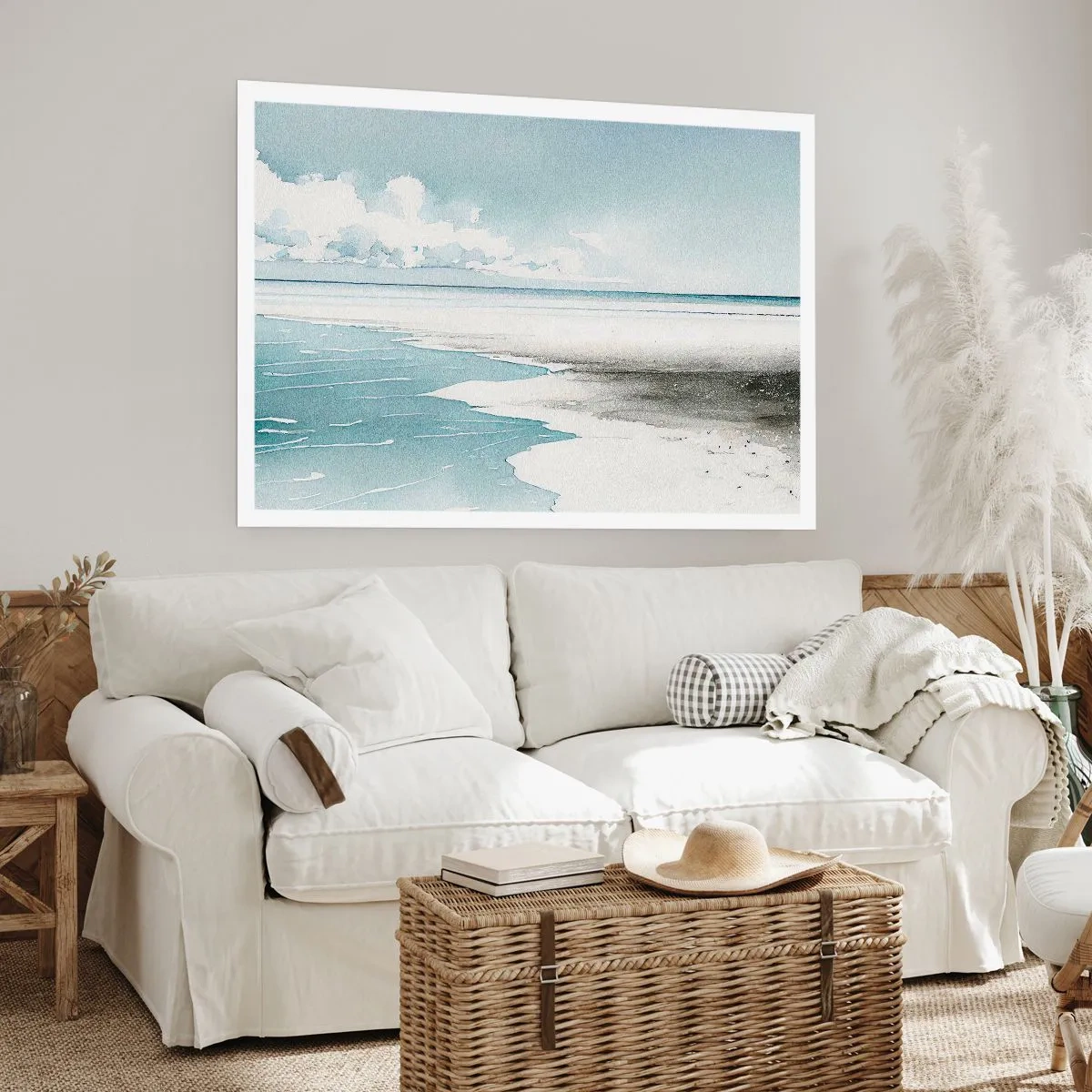 Poster - Ruhiges Meer und Strand in hellen Blautönen - 100x70cm - Sanfte Flut - Moderne Wanddekoration für Wohnzimmer und Schlafzimmer ARTTOR
