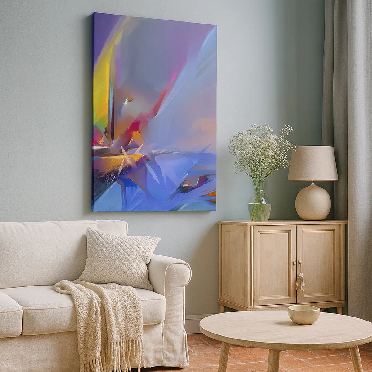 Bild auf Leinwand - Leinwandbild - Abstrakte Komposition mit intensiven Farben - 50x70cm - Propeller wie ein Vogel - Moderne Wanddekoration für Wohnzimmer und Schlafzimmer ARTTOR