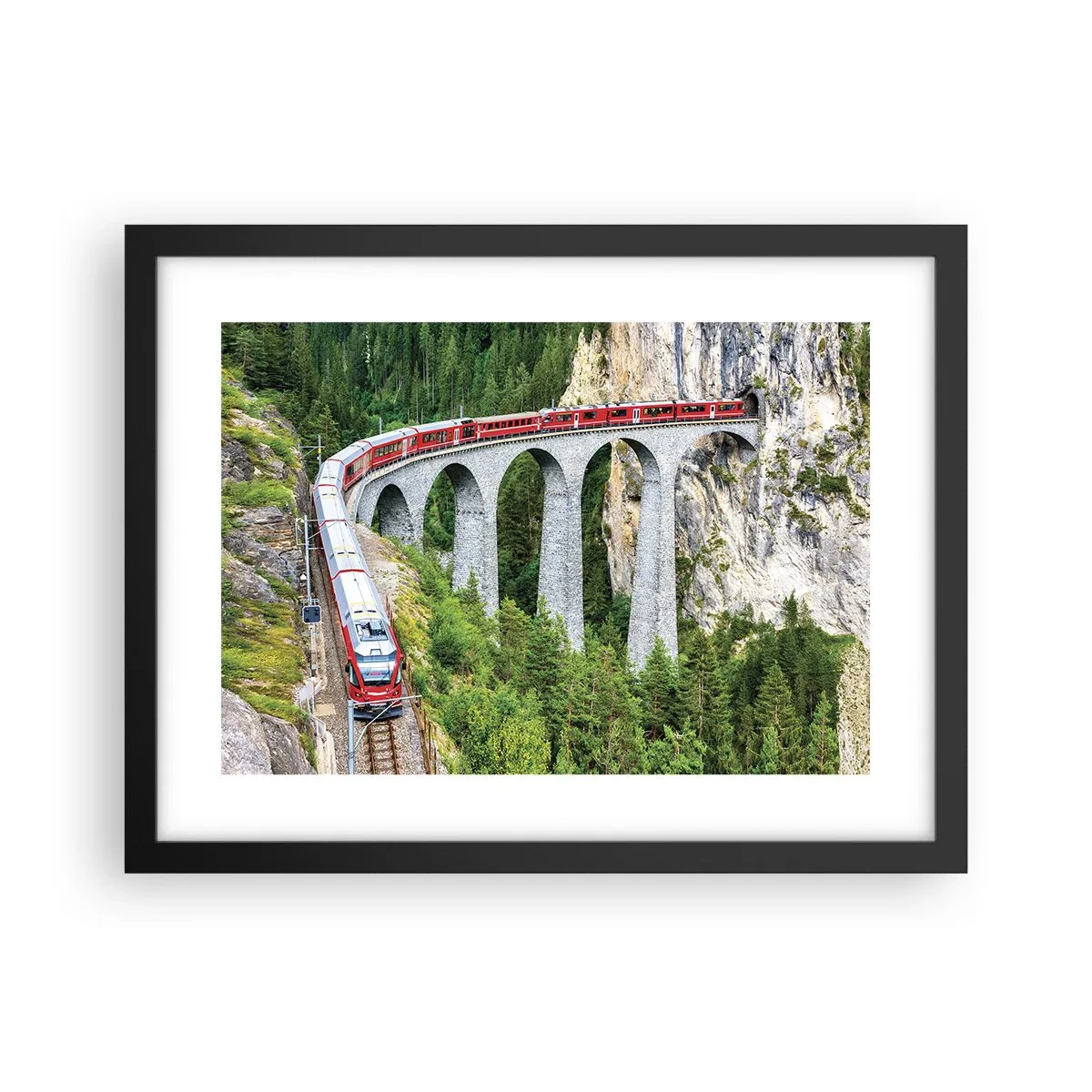 Poster in einem schwarzem Rahmen - Eisenbahn für Bergblick - 40x30 cm