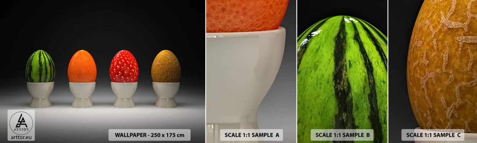 Fototapetenmuster Standard Eco - Obstfrühstück - Abstraktion, Obst, Ei - 100x30 cm