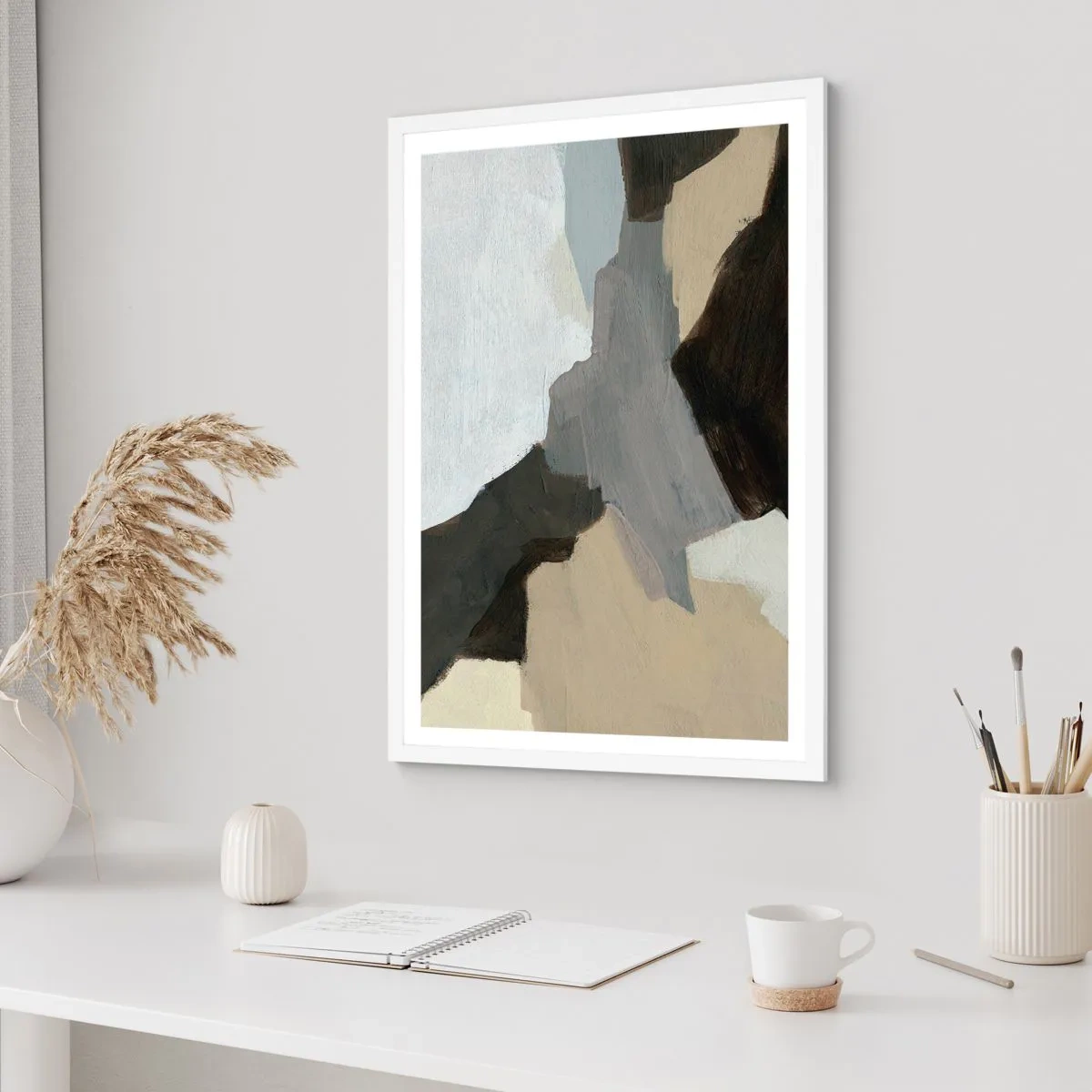 Poster in einem weißen Rahmen - Abstraktion: Scheideweg des Graus - 50x70 cm