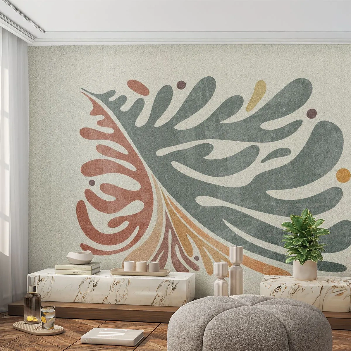 Fototapete Standard Eco - Mehrfarbiges Blatt - Boho, Minimalismus, Stück - 450x315 cm