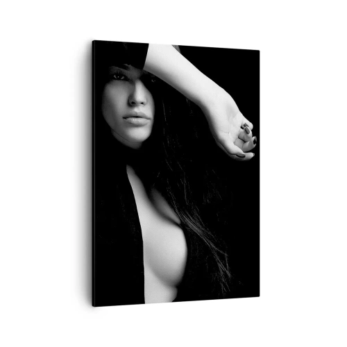 Bild auf Leinwand - Leinwandbild - Stilvolles Frauenporträt in Schwarz-Weiß - 50x70cm - Schule der Verführung - Moderne Wanddekoration für Wohnzimmer und Schlafzimmer ARTTOR