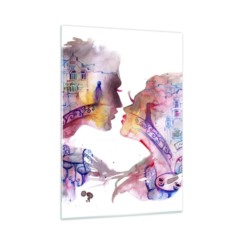 Glasbild - Bild auf glas - Illustration eines abstrakten Porträts zweier Menschen in Form eines Herzens - 50x70cm - Die geheime Seufzerbrücke - Moderne Wanddekoration für Wohnzimmer und Schlafzimmer ARTTOR
