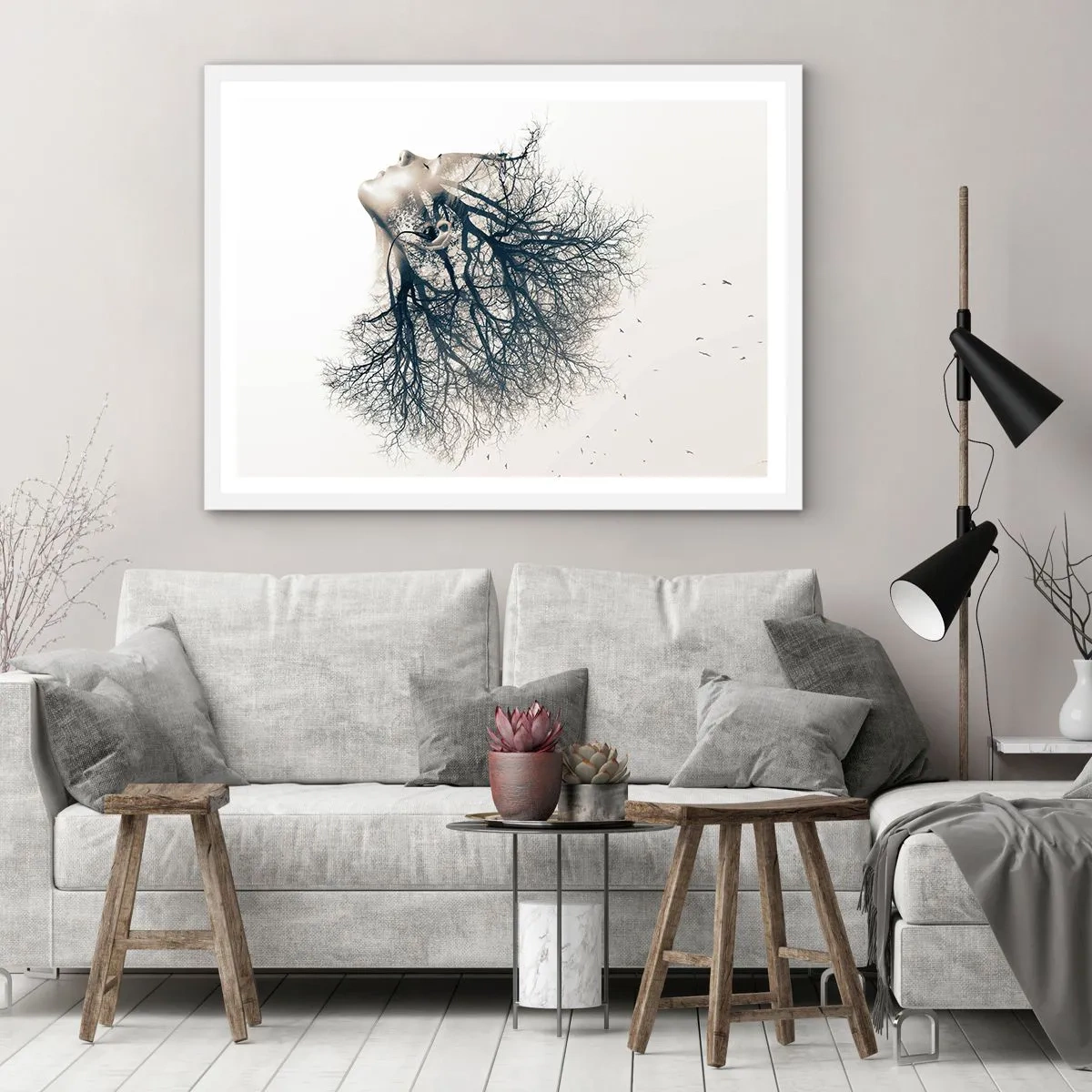 Poster in einem weißen Rahmen - Dem Rauschen der Bäume lauschen - 70x50 cm