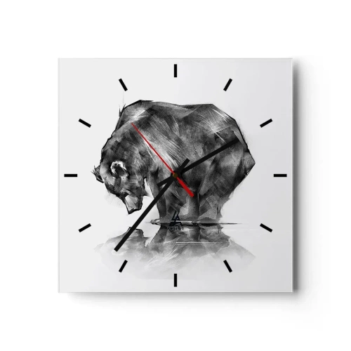 Wanduhr - Glasuhr - Eine Zeichnung eines Bären im minimalistischen Stil - 30x30cm - Schön, jemanden in der Nähe zu sehen - Moderne Wanddekoration für Wohnzimmer und Schlafzimmer ARTTOR