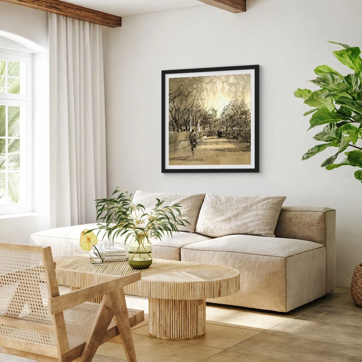 Poster in einem schwarzem Rahmen - Ein Moment mit einer Feder angehalten - 50x50 cm