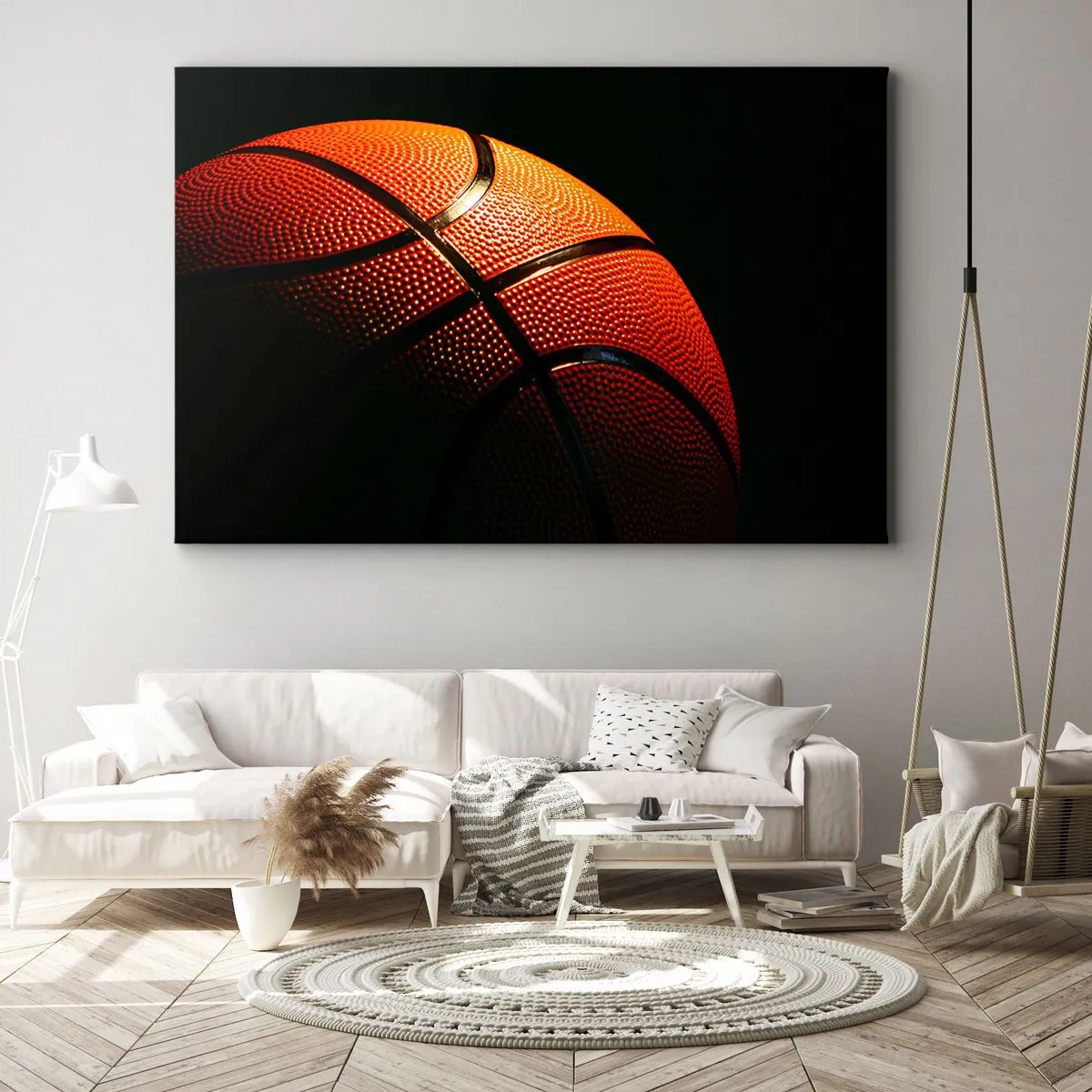Bild auf Leinwand - Leinwandbild - Nahaufnahme eines Basketballs vor schwarzem Hintergrund - 120x80cm - Schön wie ein Planet - Moderne Wanddekoration für Wohnzimmer und Schlafzimmer ARTTOR
